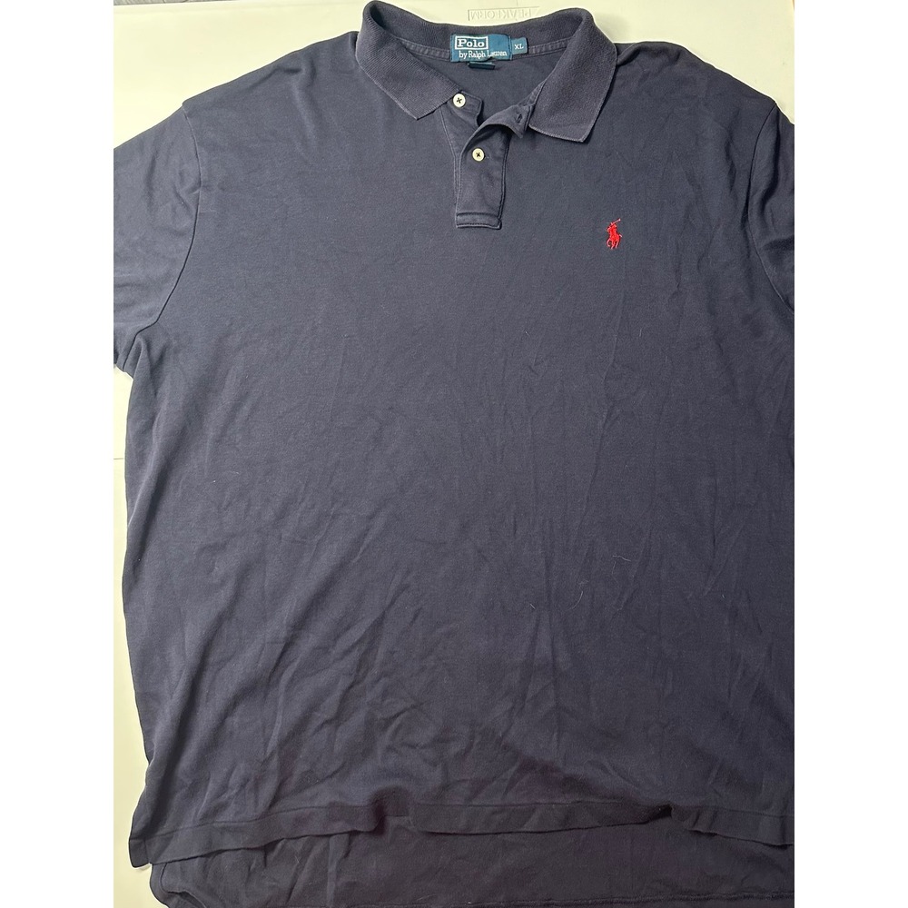 Polo Ralph Lauren Mens XL Navy Blue Red Pony Logo Y2K Cotton Polo Shirt